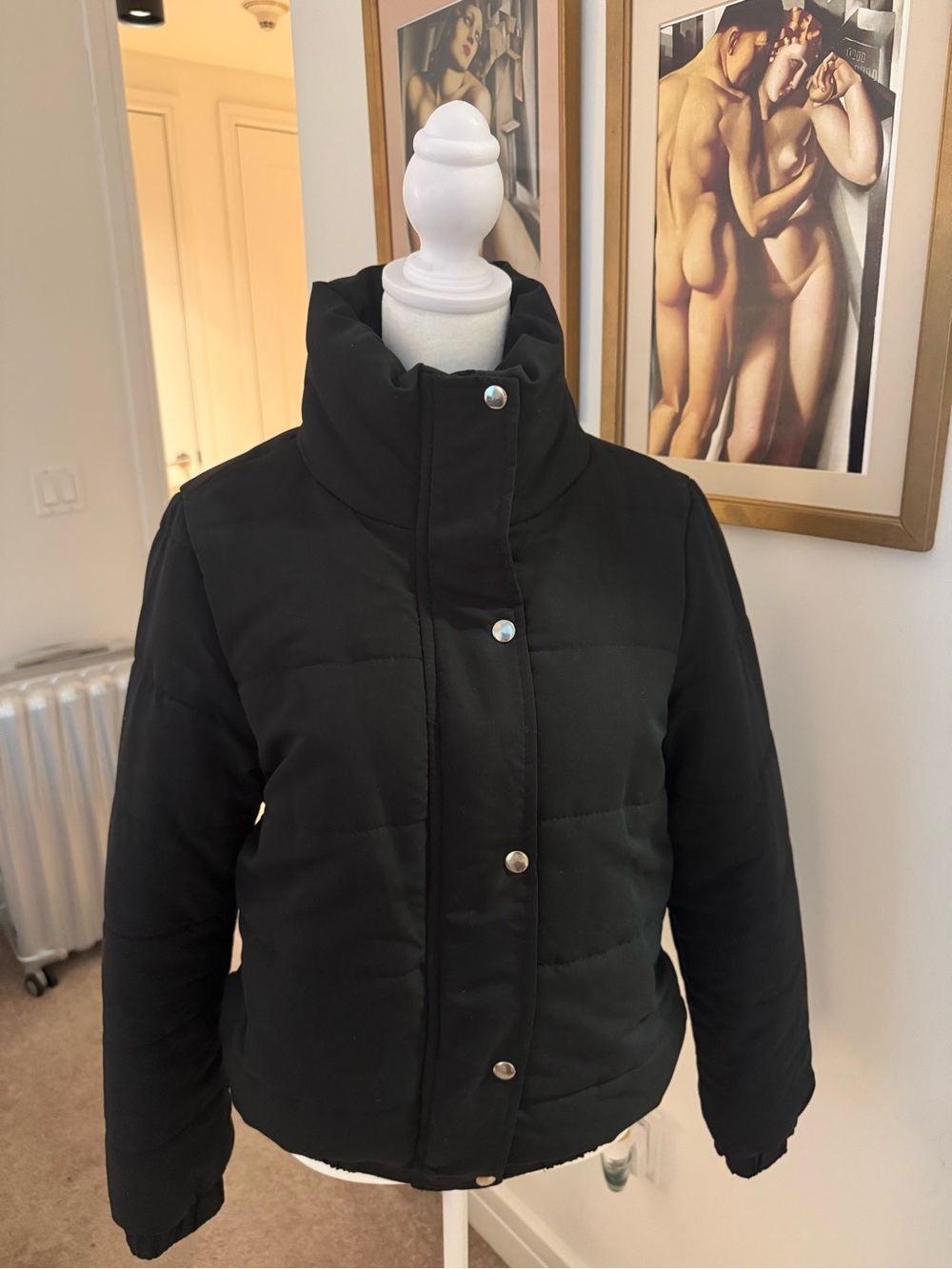 Nasty Gal Black Short Puffer Jacket with High Collar